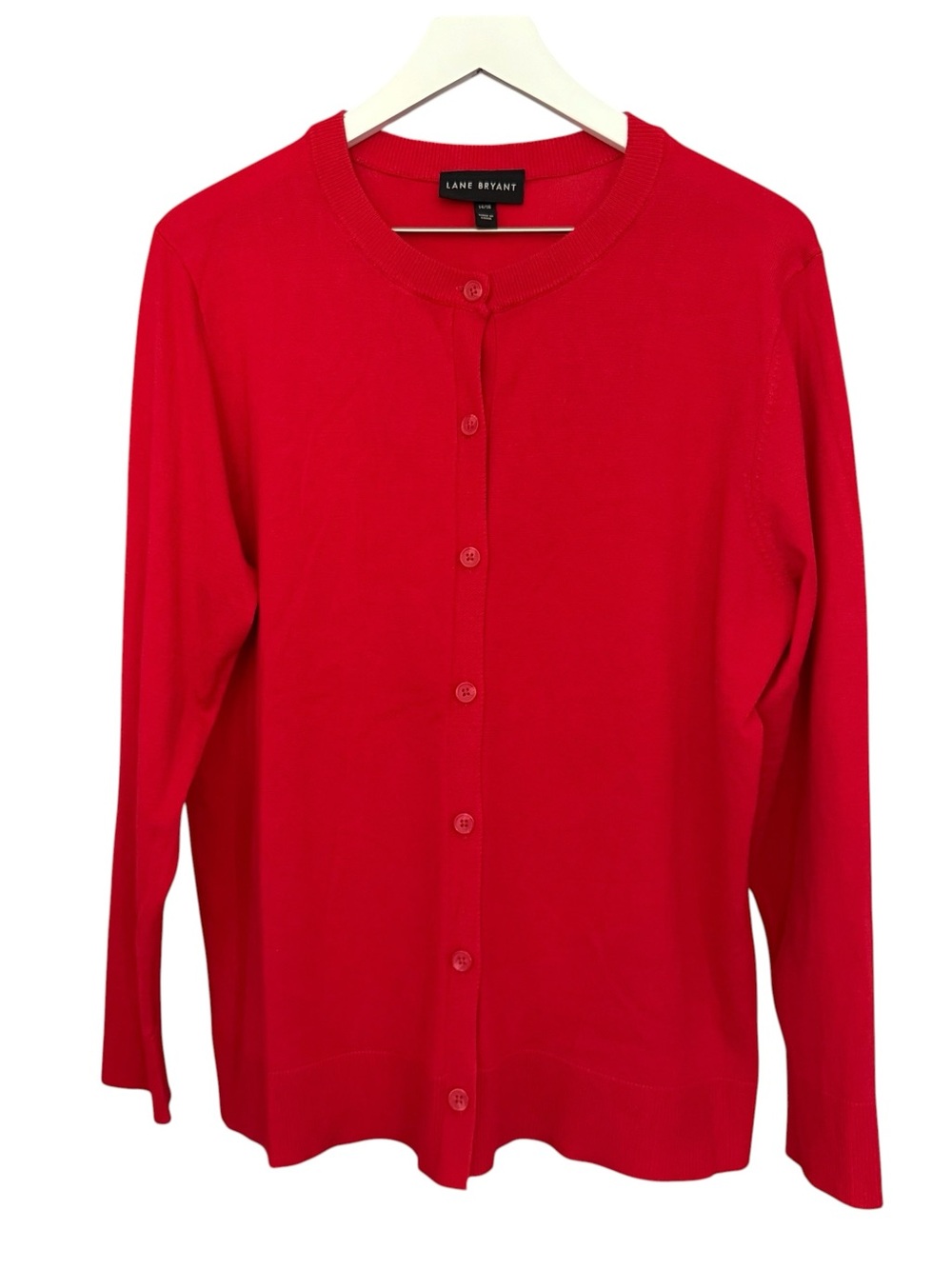 Lane Bryant Red Button Down Long Sleeve Cardigan Knit Sweater Women’s Size 14/16